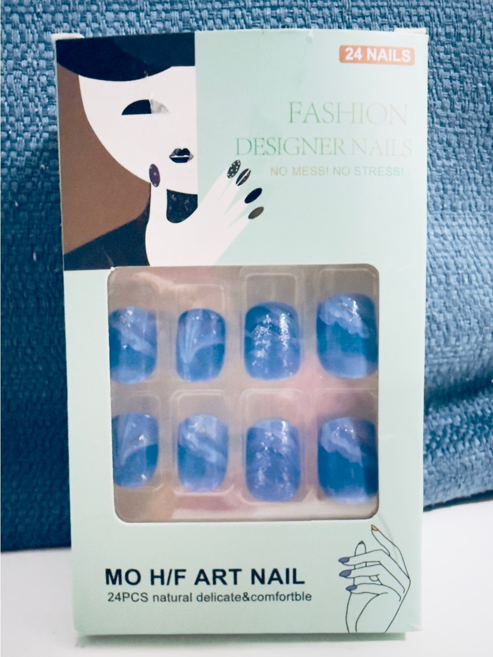 Art Nail Blue Fashion Designer Press-On Nails